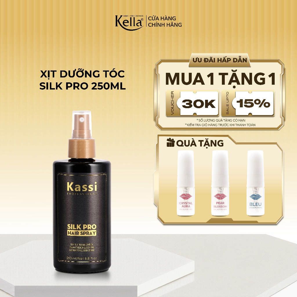 Sữa Dưỡng Tóc Kassi Silk Pro Giúp Cấp Ẩm, Phục Hồi Tóc Hư Tổn, Suôn Mượt & Bóng Khỏe - Chai 250ml