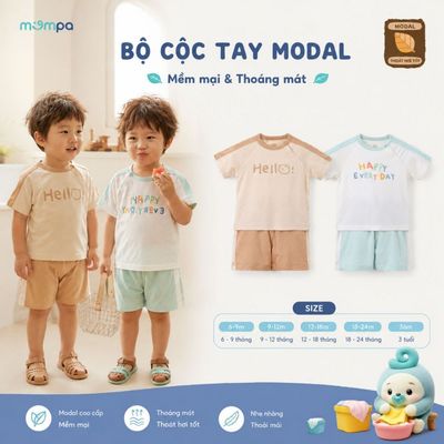 Bộ cộc tay cho bé Mompa 6 tháng - 3 tuổi vải Modal lỗ thoáng khí thông hơi thấm hút DQ MP 0484