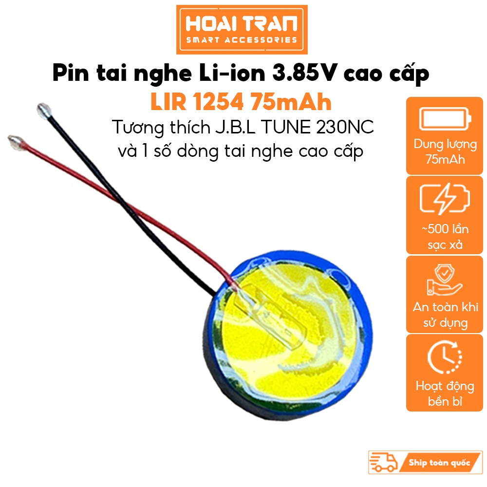 Pin nút Li-ion 3.85V LIR 1254 75mAh Cao Cấp cho tai nghe Bluetooth Sony XM4, XM3, JBL Tune 230NC...