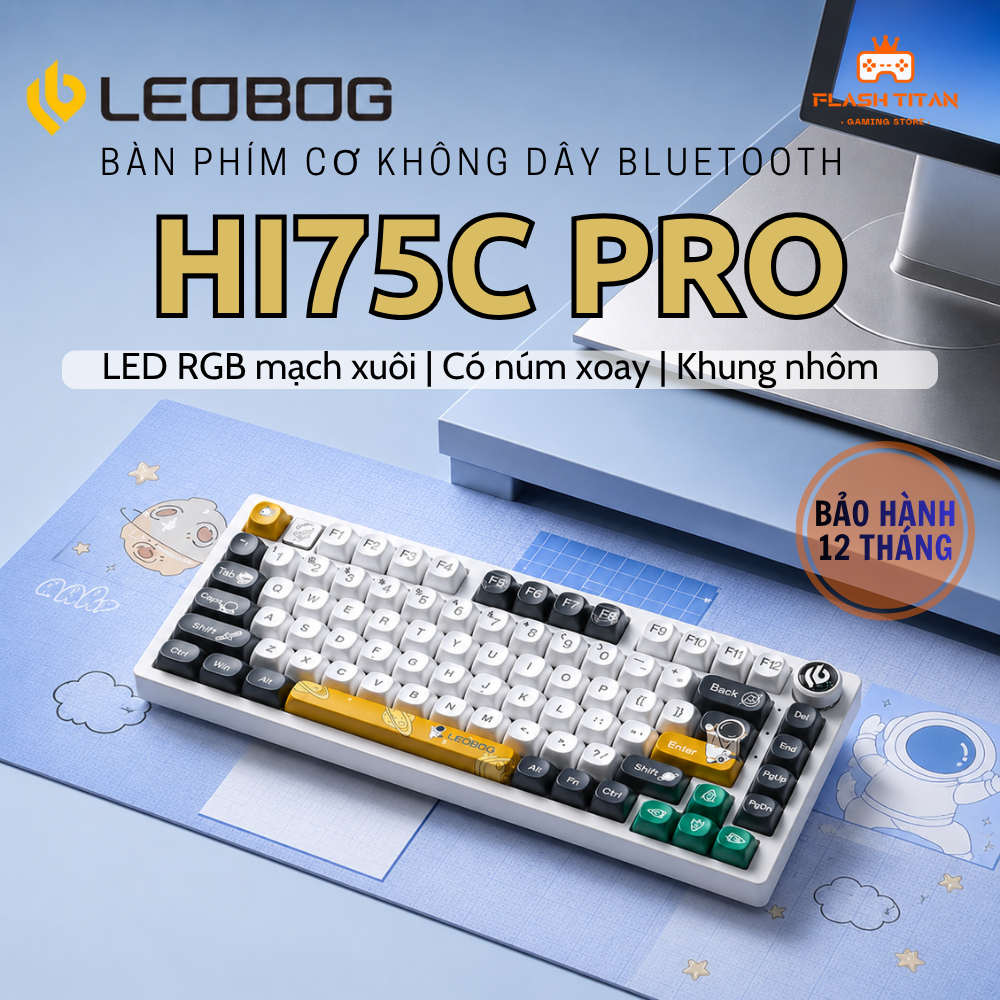 Bàn Phím Cơ LEOBOG HI75C PRO Không Dây Bluetooth, Khung nhôm,Núm Xoay Chỉnh Âm Lượng, Dùng Cho PC Laptop Chơi Game