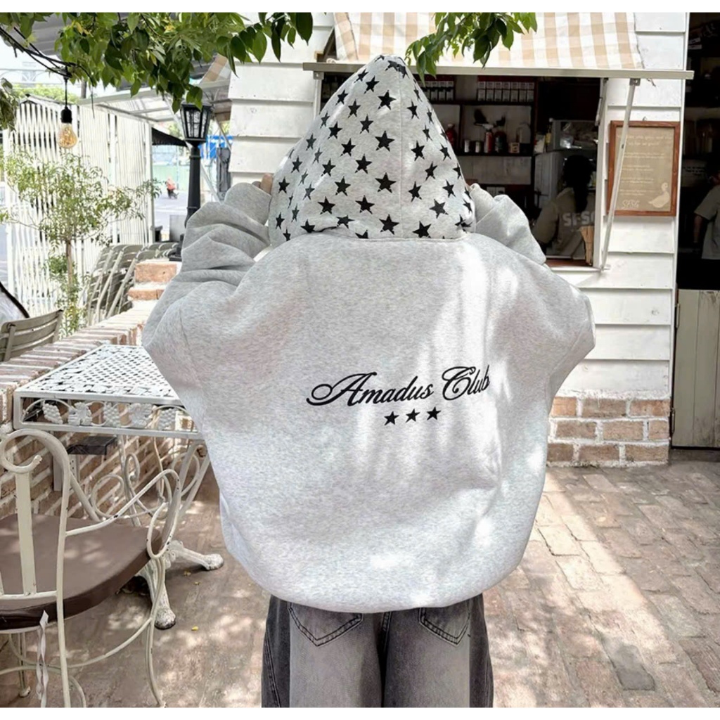 ÁO HOODIE ZIP BOXY Phối Nón in Amadus Club Nỉ XK Form Unisex Nam Nữ