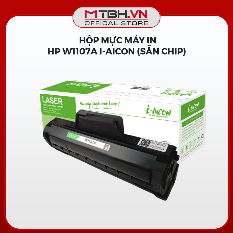 Hộp Mực Máy In HP W1107A I-AICON (Sẵn Chip) - Dùng Cho Máy In HP Laser 107a, 107w, MFP 135a, 137fnw