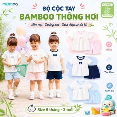 Bộ cộc tay cho bé Mompa 6 tháng - 3 tuổi vải Sợi tre Bamboo mềm mại thông hơi thoáng khí DQ MP 0515