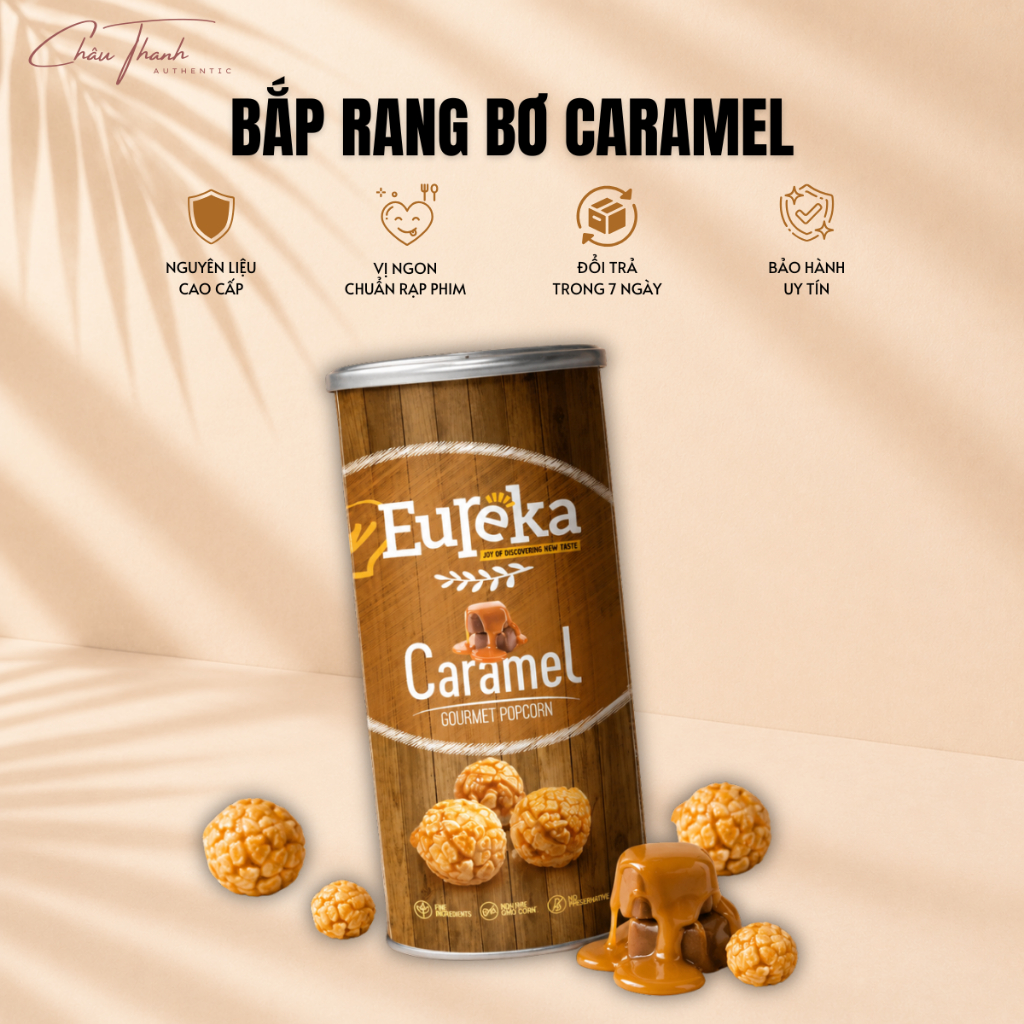 Bắp Rang Eureka Caramel Popcorn Malaysia Lon 70g Vị Ngọt Giòn Thơm Ngon Béo Ngậy