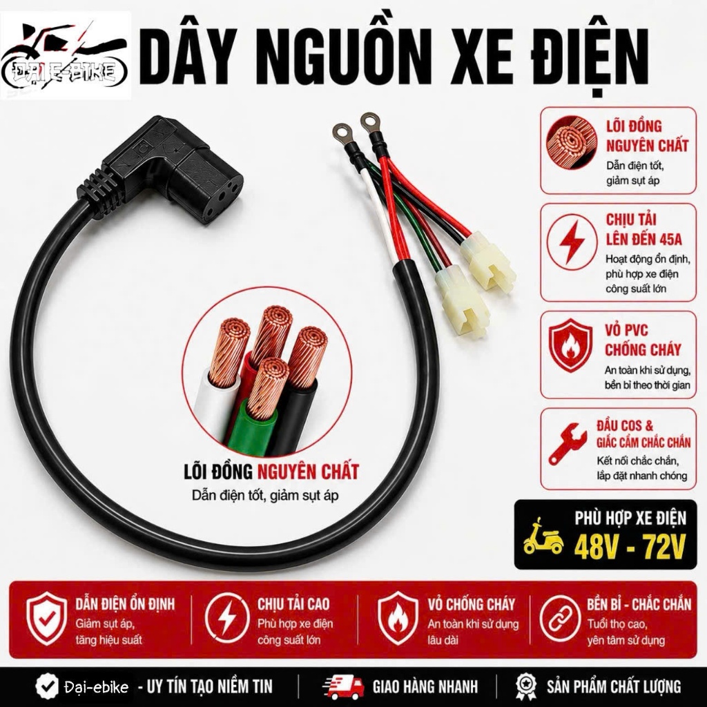 Dây tẩu nguồn acquy xe điện,Giắc cắm bình lõi đồng 1.5,chịu xả dòng tải lên đến 40A cho xe điện < gi