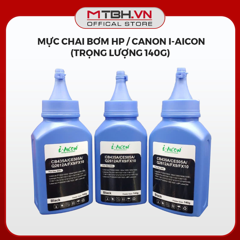 Mực Chai Bơm HP / Canon I-AICON (Trọng Lượng 140g) - Nạp Cho Hộp Mực 12A, 85A, 83A, 05A, Canon 303, 