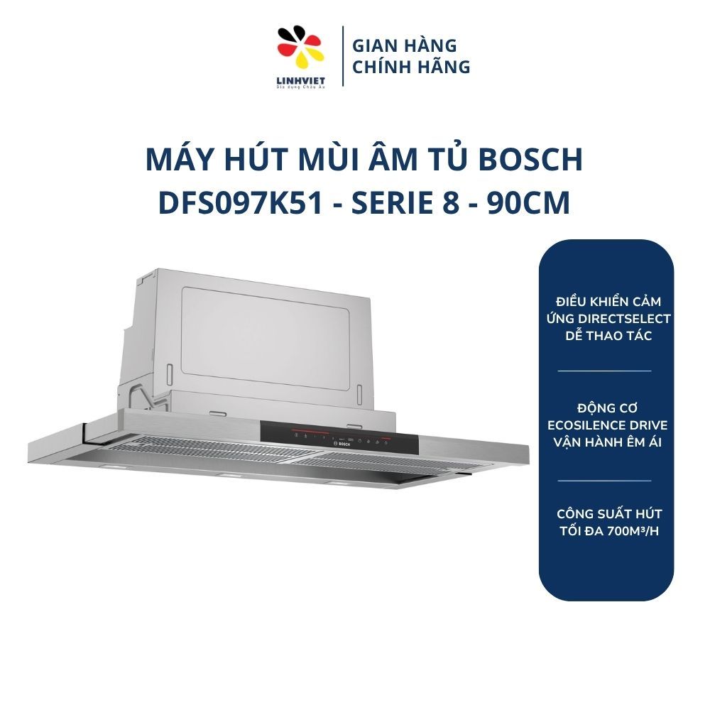 Máy Hút Mùi Âm Tủ Bosch DFS097K51 Serie 8 90cm | Công Suất Hút 700m³/h | EcoSilence Drive | DirectSe