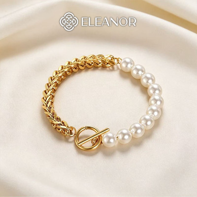 Vòng tay nữ ngọc trai nhân tạo Eleanor Accessories phối mắt xích phụ kiện trang sức lắc tay 11875