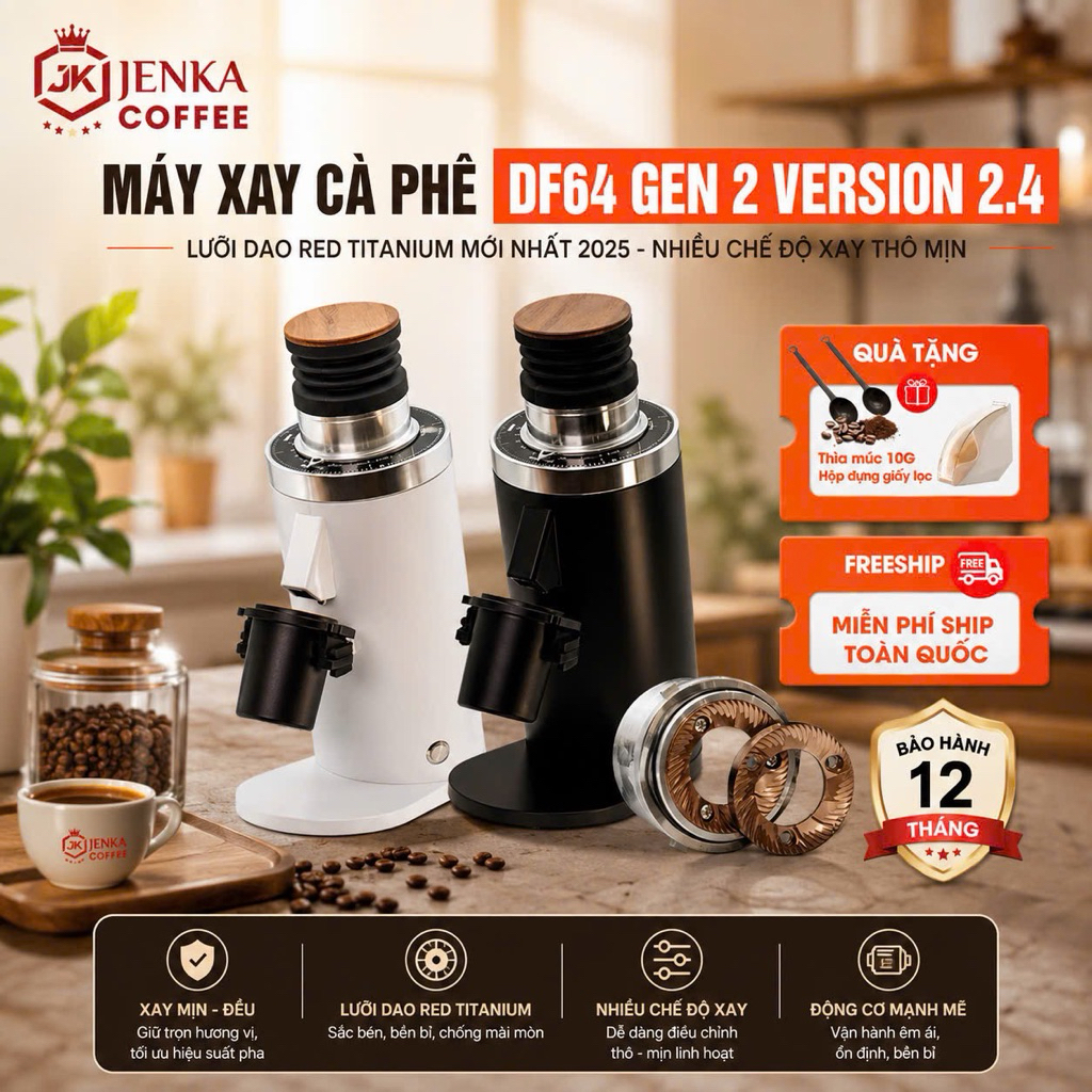 Máy Xay Cà Phê DF64 V2.4 DF64 Gen 2 Version 2.4 Single Dose New 2026 - Lưỡi dao nâng cấp Red Titaniu