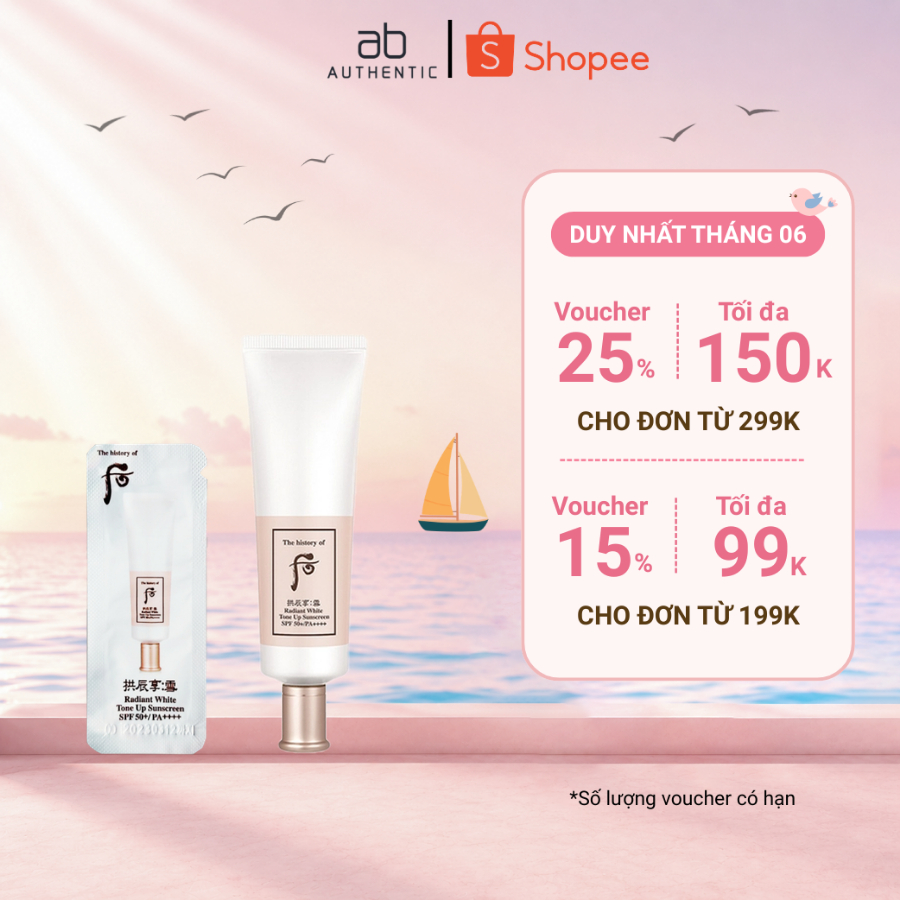 [Top 1 bán chạy] Combo 10 Gói Sample Kem Chống Nắng dưỡng trắng da Whoo Radiant White Tone Up - AB Authentic