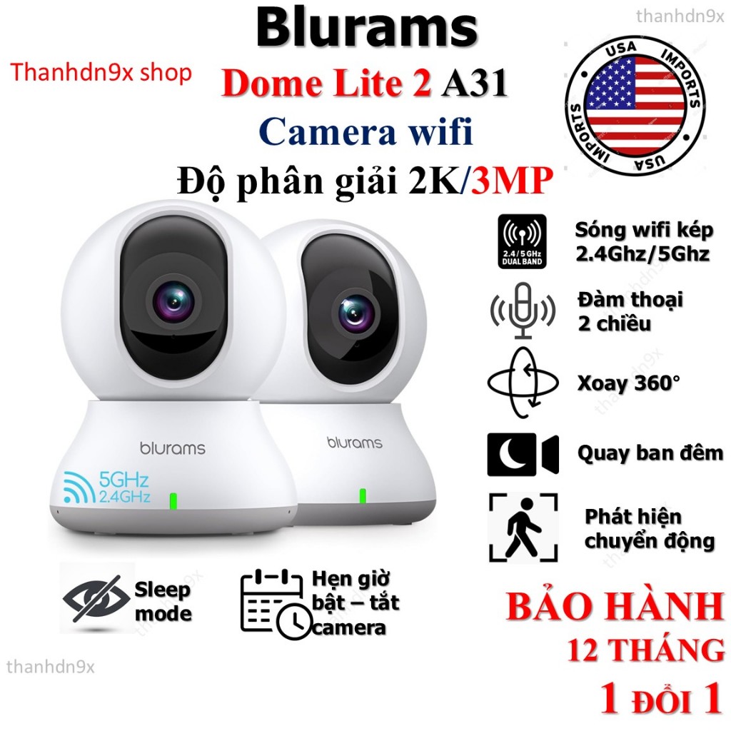Camera wifi Blurams Dome Lite 2 A31 2K 3MP xoay 360độ an ninh trông trẻ chống trộm nét yoosee ezviz 