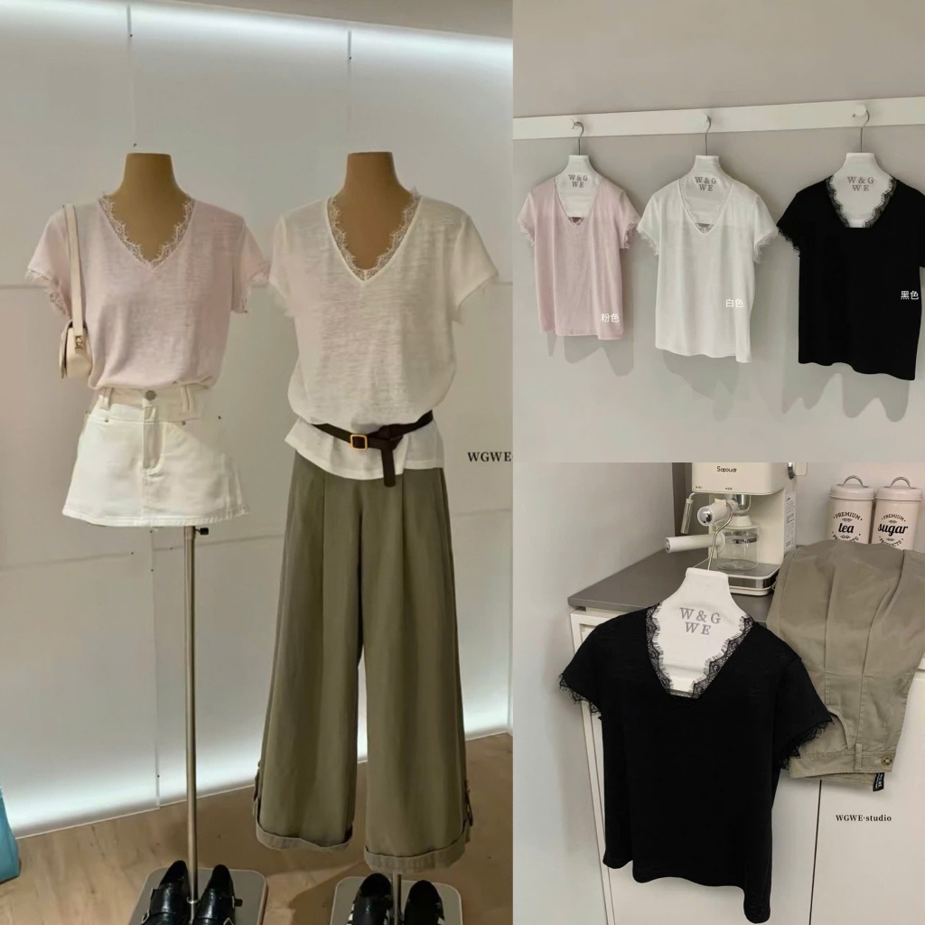 𝐍𝐠𝐨𝐜𝐚𝐧𝐡𝟔𝟗𝟓𝟗 WGWE A859 Áo thun ngắn tay cổ ren mã #9873 phong cách basic tiểu thư N999 Ord