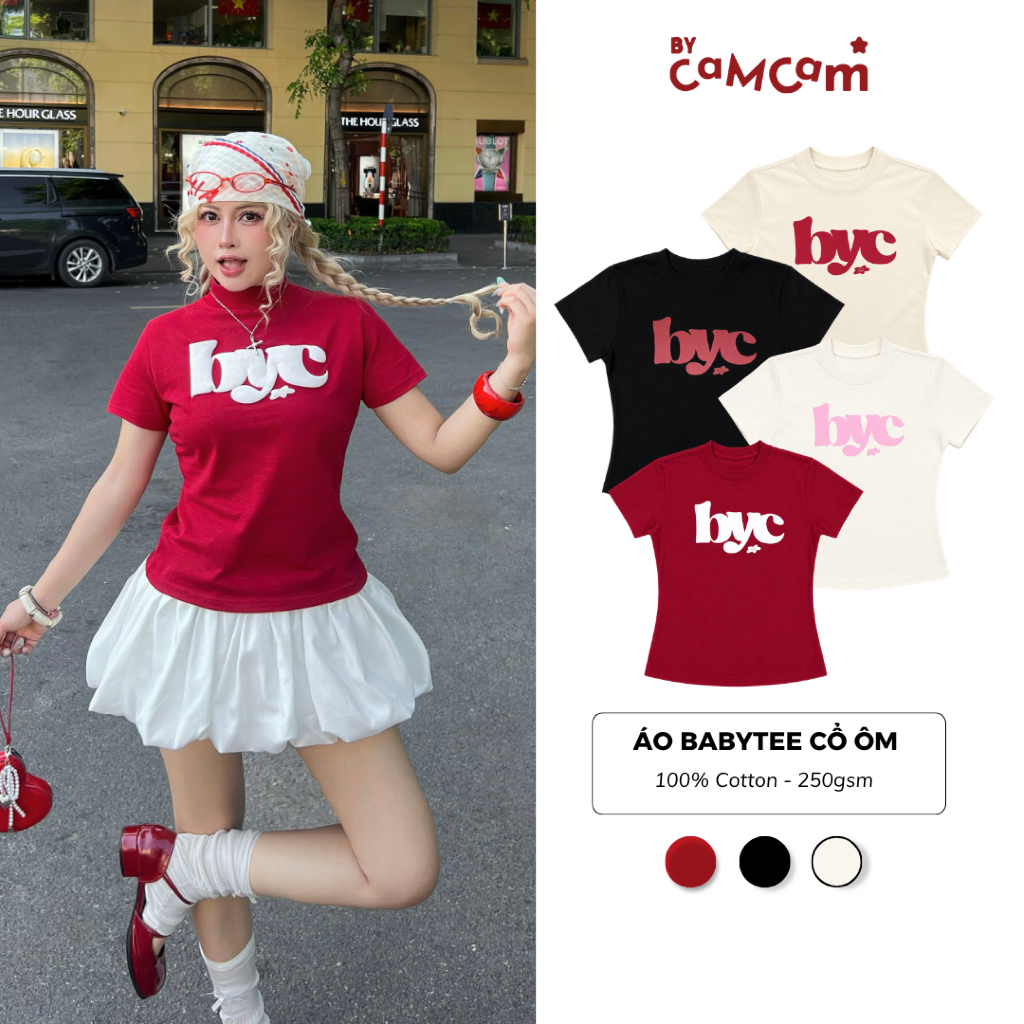 Áo Babytee 𝑩𝒚𝒄𝒂𝒎𝒄𝒂𝒎 Y2K Cổ Ôm 100% Cotton Phong Cách Streetwear 2025 ABN029