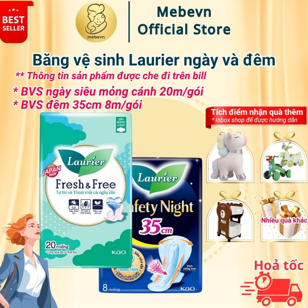 Băng vệ sinh hằng ngày Laurier 20 miếng siêu mỏng cánh. Băng vệ sinh ban đêm Laurier siêu thấm hút