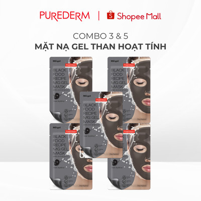[COMBO 3 & 5] Mặt nạ Gel than hoạt tính Purederm, Cấp ẩm, Dưỡng da Chuyên sâu Collagen, phù hợp với mọi loại da 23g