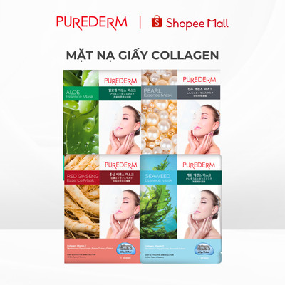 Mặt Nạ Giấy trắng da, Cấp ẩm Purederm 23g - Nha đam, Ngọc trai, Nhân sâm, Rong biển phù hợp mọi loại da