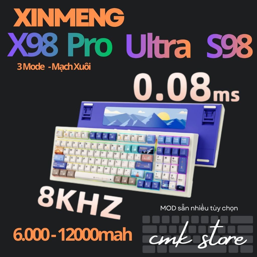 (sẵn tùy màu) Bàn Phím Cơ Xinmeng X98 Pro v2 | Ultra | S98 Pro - 3 Mode - Led RGB - Mạch Xuôi - APP 