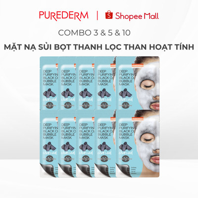 [COMBO] Mặt Nạ Sủi Bọt Purederm Than Hoạt Tính Thanh Lọc Da, Giảm Mụn Đầu Đen, Sáng Da Cho Da Hỗn Hợp