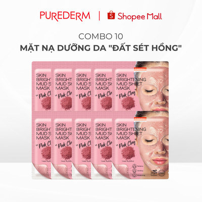 [COMBO 10] Đất Sét Hồng Purederm se khít lỗ chân lông, Giảm mụn đầu đen kiểm soát dầu, Giảm thâm sáng da 15g