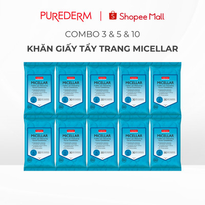 [COMBO] Khăn Tẩy Trang Purederm Micellar 30 Miếng AHA BHA Làm Sạch Sâu, Tiện Lợi Mang Theo