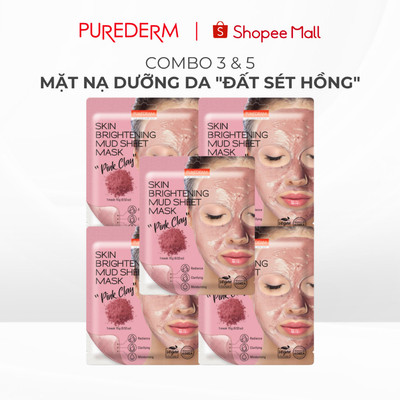 [COMBO 3 & 5] Đất Sét Hồng Purederm se khít lỗ chân lông, Giảm mụn đầu đen kiểm soát dầu, Giảm thâm sáng da 15g