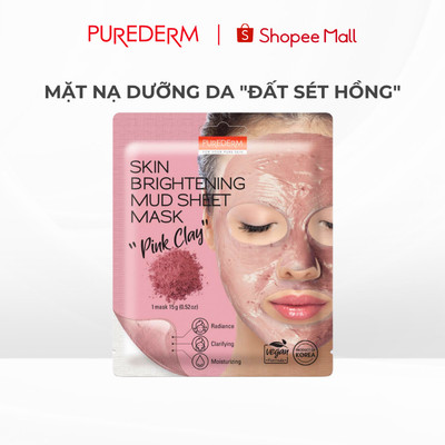Mặt nạ Đất Sét Hồng Purederm se khít lỗ chân lông, Giảm mụn đầu đen kiểm soát dầu dưỡng da mặt, Giảm thâm sáng da 15g