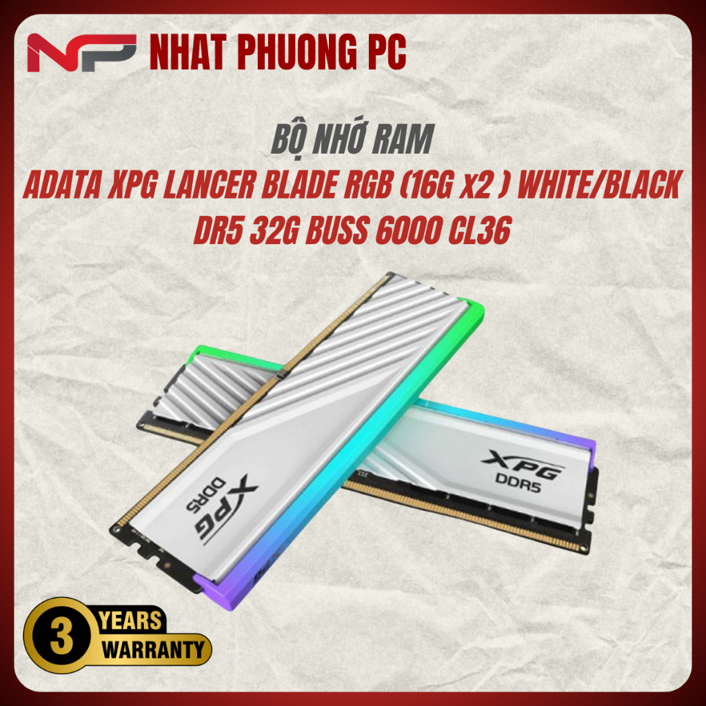 RAM ADATA XPG LANCER BLADE RGB (16G x2 ) WHITE/BLACK DR5 32G BUSS 6000 NEW CL36
