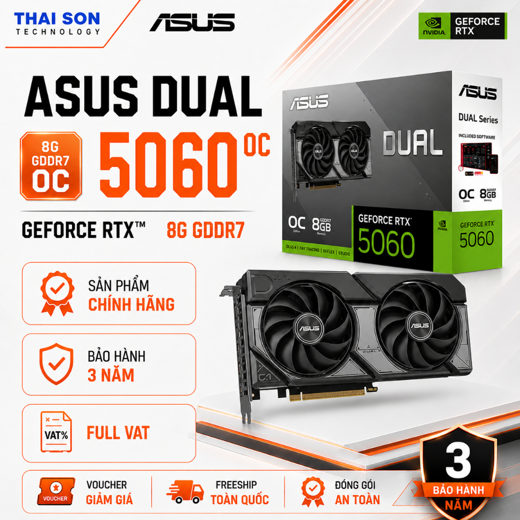 [FULL VAT] Card Màn Hình ASUS Dual GeForce RTX 5060 OC 8GB GDDR7 Chính Hãng | VGA RTX 5060 8G | Bảo 