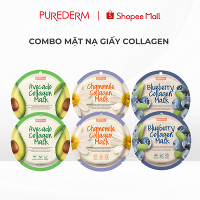 [COMBO MIX] Mặt Nạ Dưỡng Da Collagen Purederm 18g - Bơ, Hoa Cúc, Việt Quất phù hợp với mọi loại da