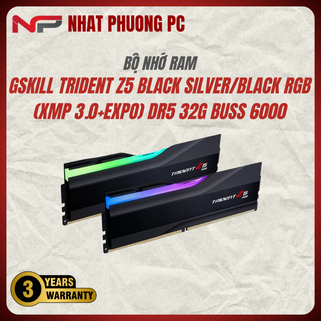 RAM GSKILL TRIDENT Z5 BLACK SILVER/BLACK RGB (XMP 3.0+EXPO) (BỘ 16GX2) DR5 32G BUSS 6000 NEW