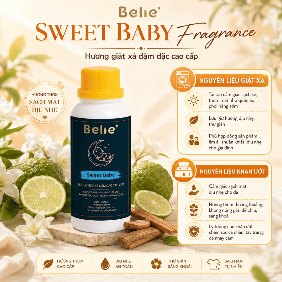 Hương tạo mùi Sweet Baby Belie' 100ml Nguyên Liệu Giặt Xả & Khăn Ướt