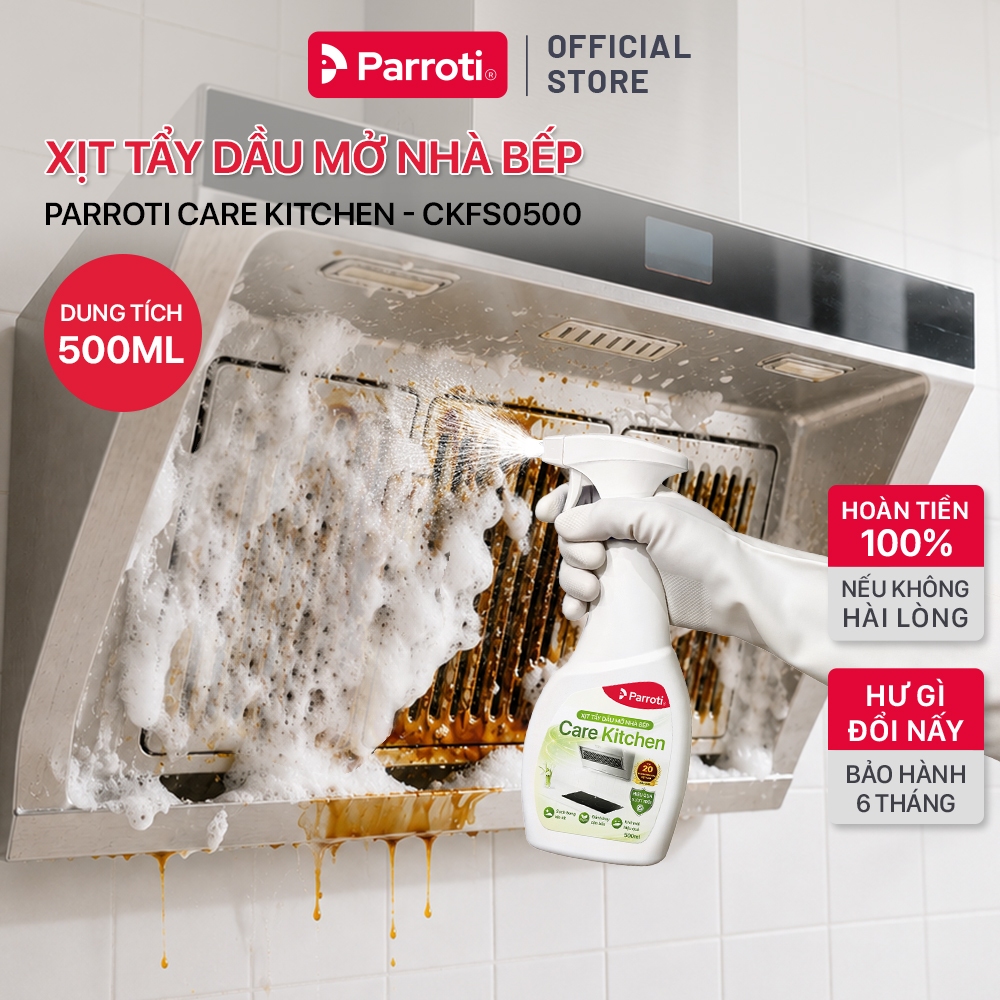 Chai Xịt Tẩy Dầu Mỡ Nhà Bếp 500ml, Bọt Xịt Bám Dính Mạnh, Tẩy Sạch Máy Hút Mùi, Bếp Từ Parroti - Car