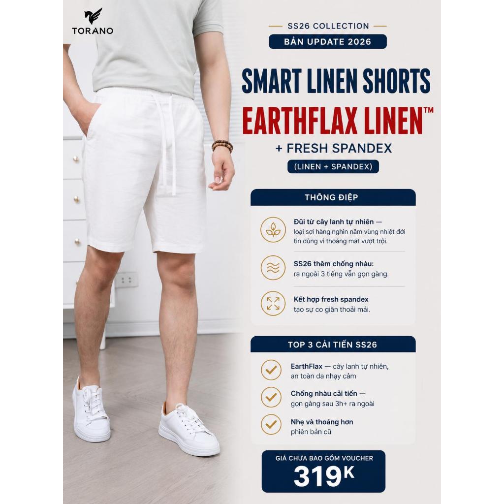 Quần short đũi nam SMART LINEN SHORTS TORANO cạp chun thoáng mát, form chuẩn FSBI001 | BigBuy360 - bigbuy360.vn