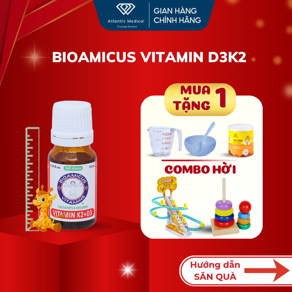 [Quà Tự Chọn] BioAmicus Vitamin D3K2 MK7 Giúp Bé Cao Lớn Khỏe Mạnh Lọ 10ml