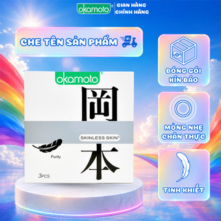 Bao cao su okamoto skinless skin purity 0.05 size 53mm không mùi tinh khiết hộp 3 cái