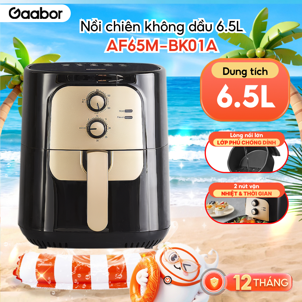 Nồi chiên không dầu GAABOR AF65M-BK01A dung tích lớn 6.5 lít, công suất 1400W đa năng có menu gợi ý