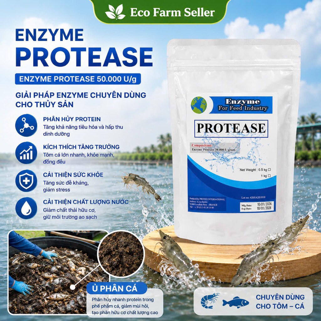 Gói 500g Enzyme Neutral Protease Nguyên Liệu Nhập Khẩu 100%