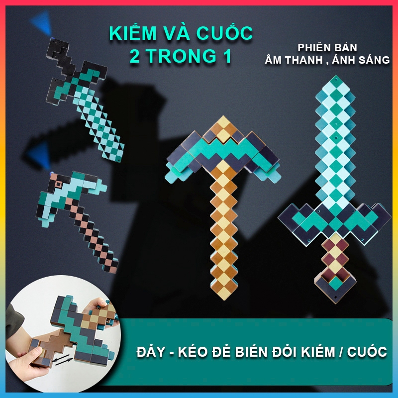 Đồ Chơi Kiếm MineC Biến Hình 2 trong 1, Kiếm Cuốc Biến Hình MineC, Cung Tên MineC, Kiếm Nhựa Phát Sá