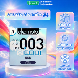Bao cao su okamoto 0.03 cool siêu mỏng bóng láng mát lạnh hộp 3 cái
