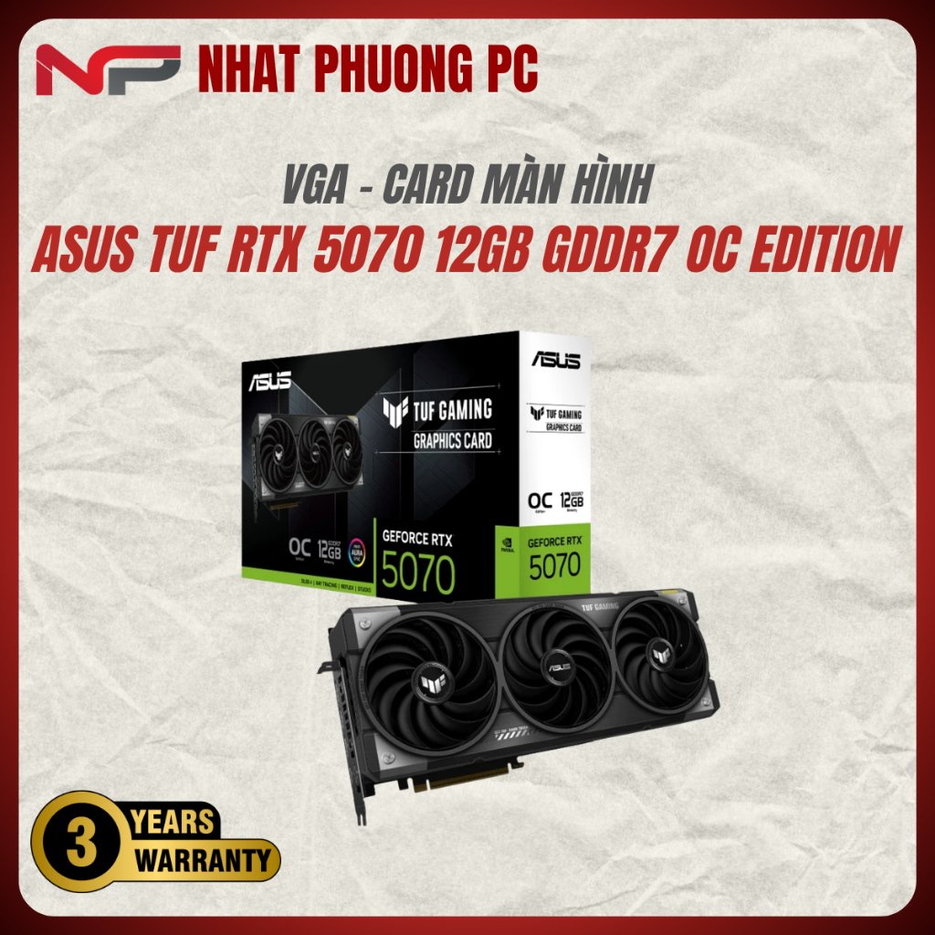 VGA ASUS TUF GAMING RTX 5070 12GB GDDR7 OC EDITION (TUF-RTX5070-O12G-GAMING)