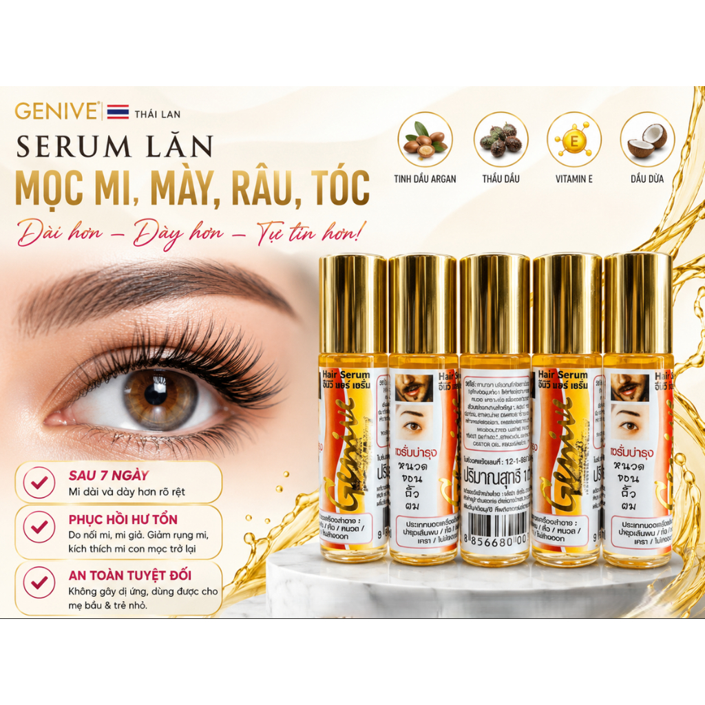 [Chính Hãng] Serum Lăn Mọc Mi, Mày, Râu, Tóc Genive Thái - 1 Lọ