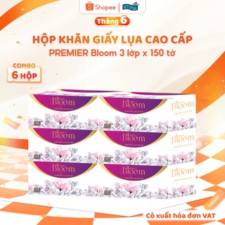 [COMBO 6 HỘP] Khăn giấy hộp PREMIER BLOOM, 3 lớp – 100% bột giấy nguyên sinh, không chất tẩy, 150 tờ/hộp – Chính hãng