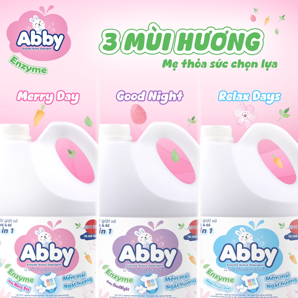 [TẶNG 3 LỌ XỊT VẢI] Thùng ABBY Nước Giặt Xả ABBY Cho Mẹ Và Bé 3000ml – Làm Sạch Dịu Nhẹ, Công Nghệ E