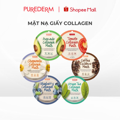 Mặt Nạ Dưỡng Da Collagen Purederm 18g_Bơ, Cà chua, Cà phê, Trà Xanh, Hoa Cúc, Việt Quất phù hợp với mọi loại da