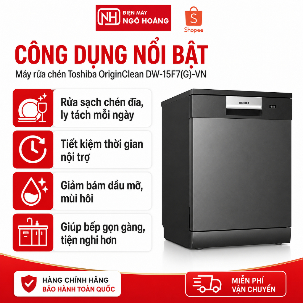 DW-15F7(G)-VN - ( Tặng quạt ) Máy rửa chén Toshiba OriginClean DW-15F7(G)-VN , bảo hành toàn quốc ch