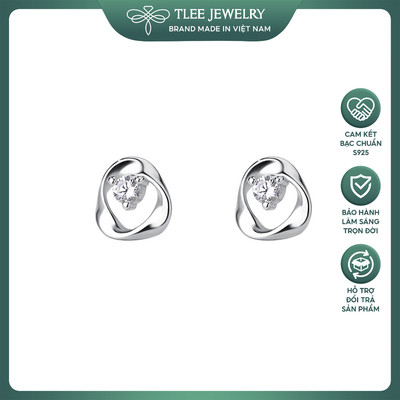 Khuyên tai bạc nữ TLEE tam giác xoắn mềm đính đá nhỏ dễ thương TLEEJEWELRY