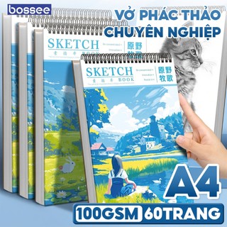 Sổ Vẽ Phác Thảo Lò Xo Lật Dọc A4 60 Trang 110gsm Bossee Họa Tiết Đồng Quê Cuốn Sketchbook Vẽ phác Họa Chuyên Nghiệp