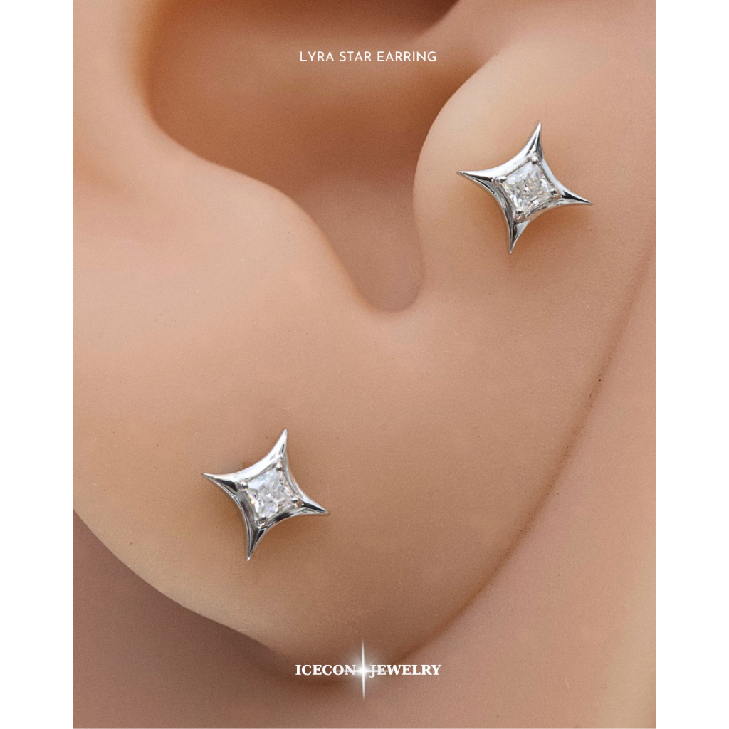 Khuyên Tai Mini Đá Moissanite - Bạc 925 - Mạ Vàng Trắng - Unisex  - LYRA STAR ICECON ( LYRA STAR EAR