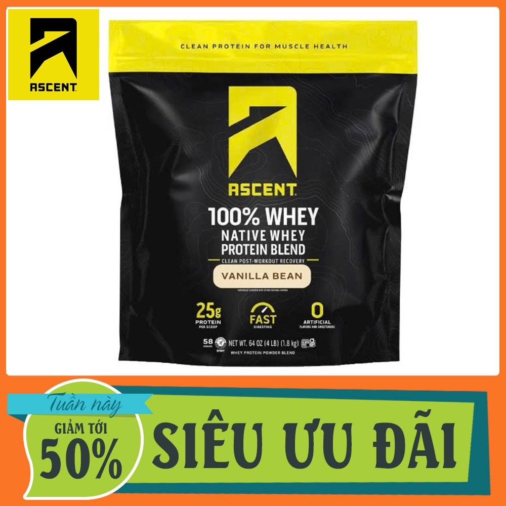 Ascent Native Whey Protein 1.9kg – 25g Protein Mỗi Serving, Hỗ Trợ Xây Dựng Cơ Bắp