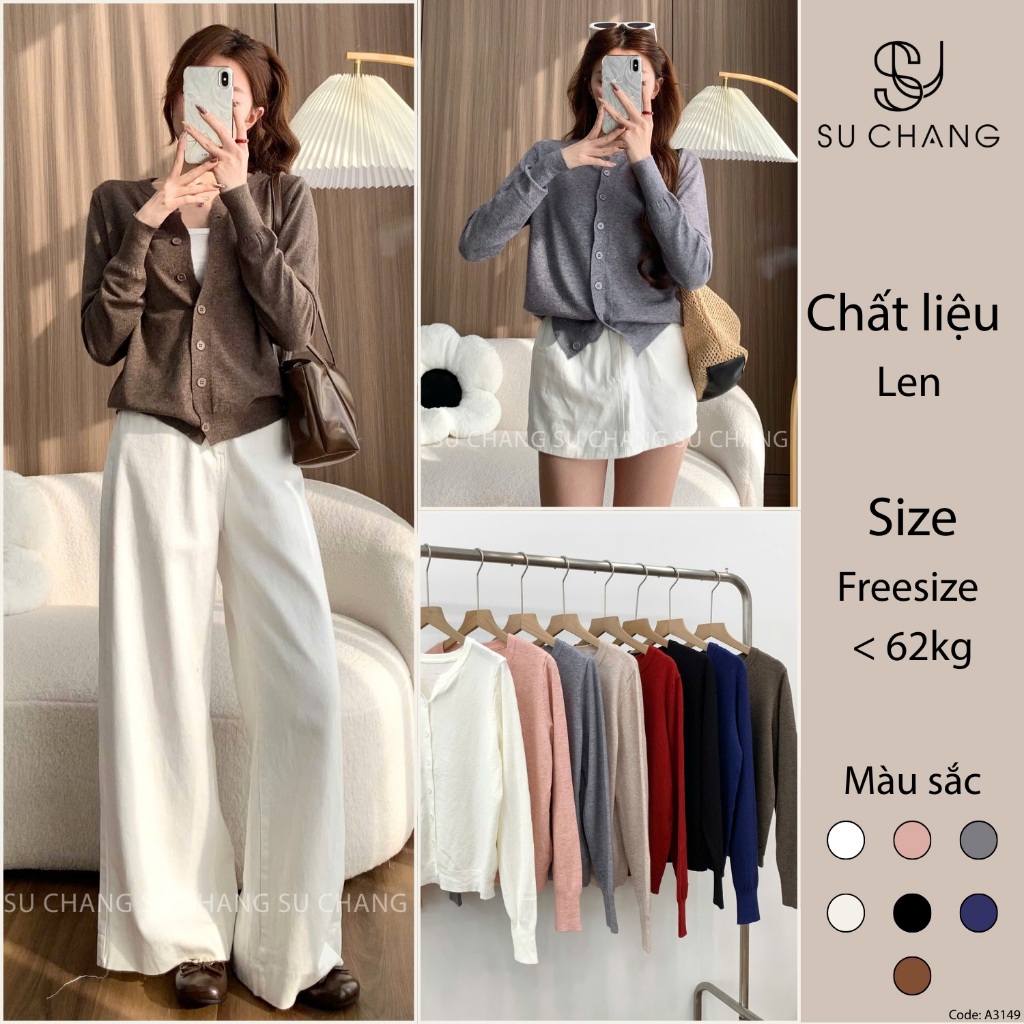 Áo Cardigan Len Mỏng Cúc Dọc Tay Bo A3149 Su Chang Thời Trang Nữ